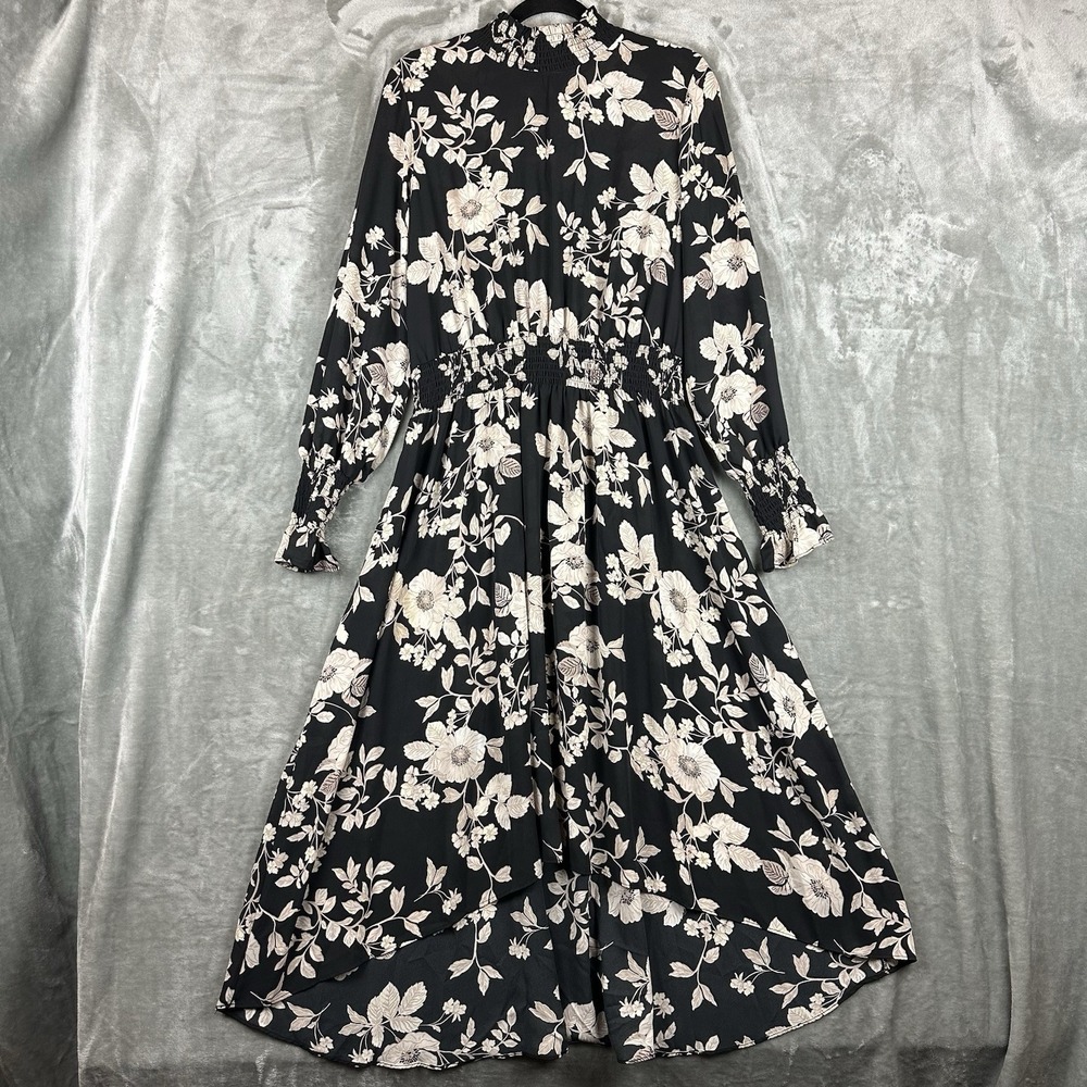 Nanette Nanette Lepore Maxi Dress Women's 14 Black White Beige Floral High Neck